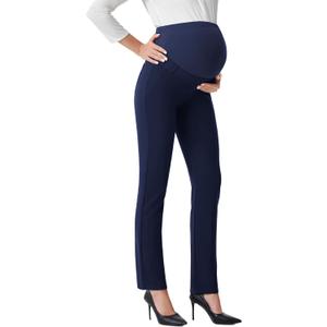 AFITNE Maternity Pants for Work Over The Belly Straight Leg Dress Slacks Strethy Pregnancy Office Casual Yoga Pants (Small, Navy1234)