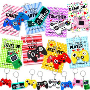 Japior 24 Pack Valentines Day Cards with Fun Video Games Keychains for Exchange Gifts,8 Designs Valentines Keychains and Encouragement Cards Party Favor Goodies Bag Stuffers