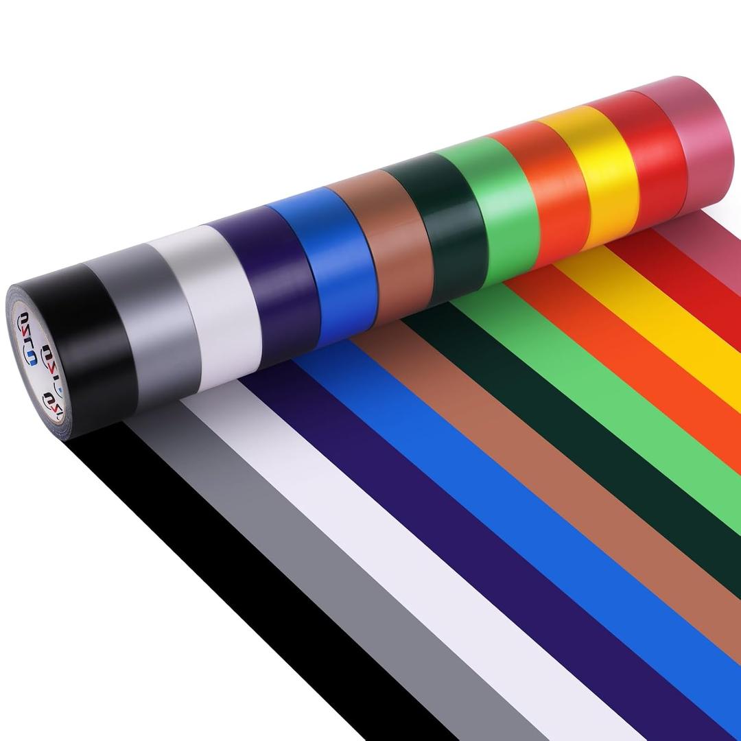 12PCS Rainbow Colored Duct Tape Bulk, 20 Yards x 1 Inch Duct Tape Heavy Duty Waterproof, No Residue, Bright Duct Tape Colors and Patterns for Packaging, Arts Crafts, Color-Coding, and DIY Projects
