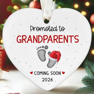 2 x Grandparents Gifts - First Time Grandparents Gifts for Grandma, Grandpa - Baby Pregnancy Announcement Ornament for New Grandma - Grandpa to Be Ornaments 2026 - Ceramic Christmas Ornament