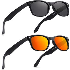 2 Pack Reader Sunglasses for Men Women Classic Rectangle Reading Glasses Outdoor Full Lenses Magnifying Eyewear UV Protection Black/Orange +1.0