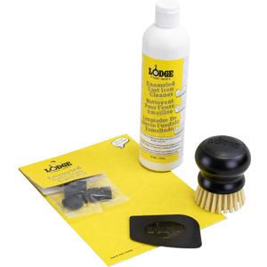 Lodge Enameled Cast Iron & Ceramic Stoneware Cleaner Care Kit - Set Includes 11oz Cleaner, Black Pan Scraper, Scrub Brush, Package of Pot Protectors, and Use & Care Booklet - 5 Piece Set
