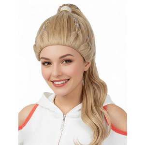 Blonde Wig with Bun for Women Straight Synthetic Wig for Halloween Costume Cosplay (Blonde)