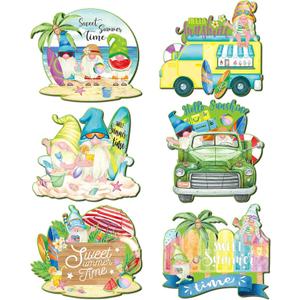 6 Pcs Summer Gnome Placemats 14 x 12 Inch Watercolor Beach Hawaiian Place Mats Hello Sunshine Washable Table Mats Sea Surfboard Coconut Tree Tropical Plants Table Decor for Dining Table Kitchen Party