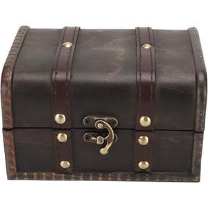 Small Treasure Chest,Vintage Wooden Box,Wooden Jewelry Box,with Mini Metal Lock for Storing Jewelry Treasure Pearl,16 x 12 x 9.5cm