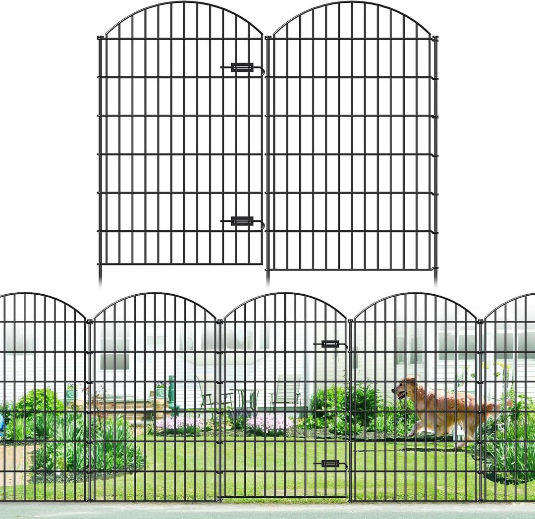 FOREHOGAR Metal Garden Fence with Gate 48in (H) x 12.7ft (L), 1 Gate+ 4 Panels Dog Fence Border Fences Animal Barrier, No Dig Garden Fencing for Yard Flower Bed Lawn Patio Outdoor, ECG4805G, Black