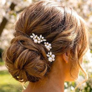 Heread Pearl Bride Wedding Hair Pins Crystal Bridal Headpiece Hair Accessories for Women and Girls, (Pack of 3, Gold)