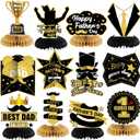 12 Pcs Father's Day Party Decorations Dad's Day Theme Party Decorations Black and Gold Father's Day Honeycomb Table Centerpieces for Home Office Birthday Honeycomb Supplies Decor