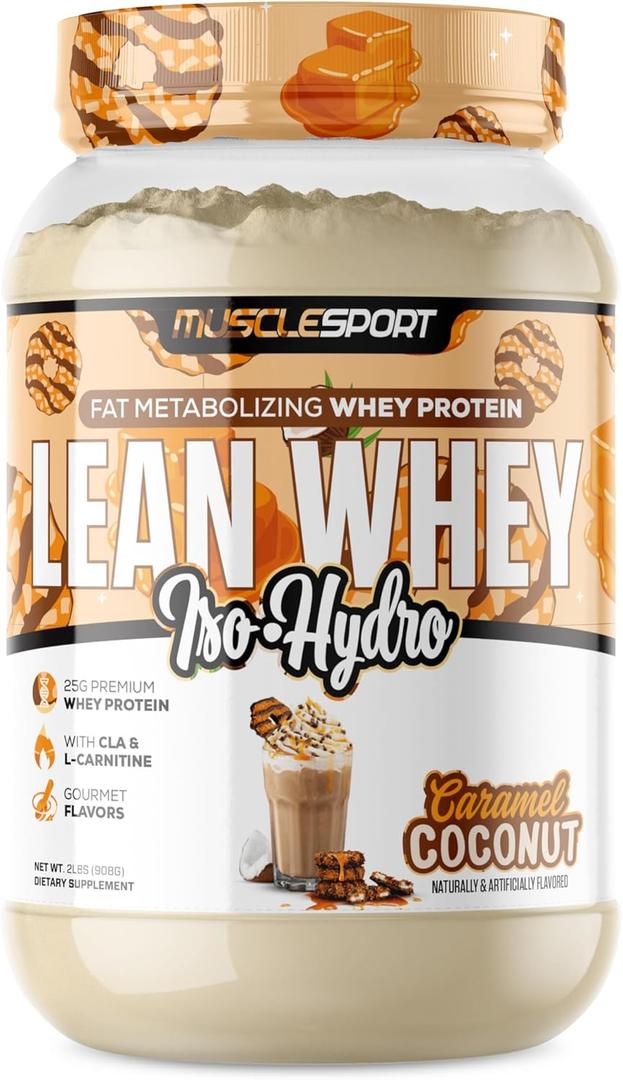 Musclesport Lean Whey Revolution Protein Powder - Whey Protein Isolate - Low Calorie, Low Carb, Low Fat, Incredible Flavors - 25g Protein per Scoop (2LB, Coconut Caramel) (2 Pound (Pack of 1))