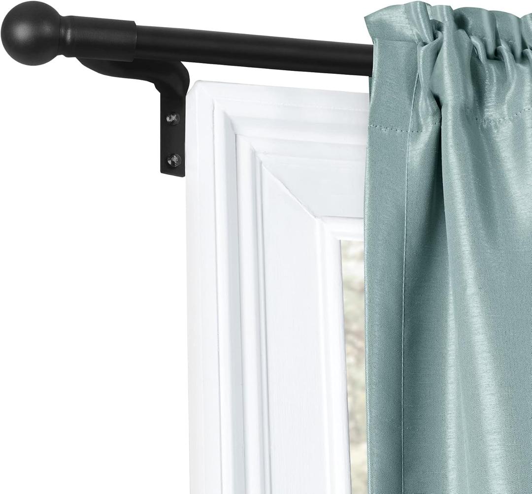 Zenna Home Curtain Rods for Windows 48 to 120 Inches, Adjustable Single Decorative Caf Rod, Easy to Install Window Curtain Rod with Perfect Leveling and No Measuring, with Round Finials, Black