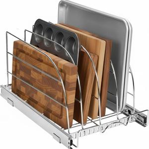 HOLDN STORAGE Pull Out Organizer for Bakeware, Cutting Board and Trays, Adjustable Dividers - Heavy Duty, For Narrow Cabinet Spaces, 12.5W x 21D x 11H, Chrome