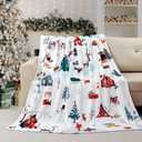 Christmas Throw Blanket Cute Xmas Dog Snowflake Blankets Ultra Soft Farmhouse Snowman Flannel Fleece Throw Warm Cozy Winter Holiday Fuzzy Plus Gift Cabin Throw for Bed Sofa, 60" X 80" (Blue Gray Puppy)