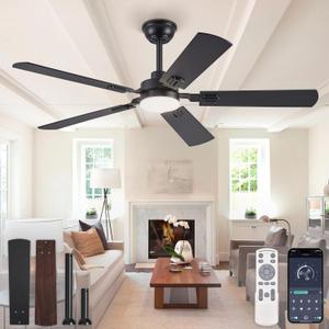 ZMISHIBO 52" Ceiling Fans with Lights, Black Modern Ceiling Fan with Remote & App Control, Farmhouse Indoor Ceiling Fan with Dual Finish Blades, Quiet & Strong Motor, 24W Dimmable Bright LED Light