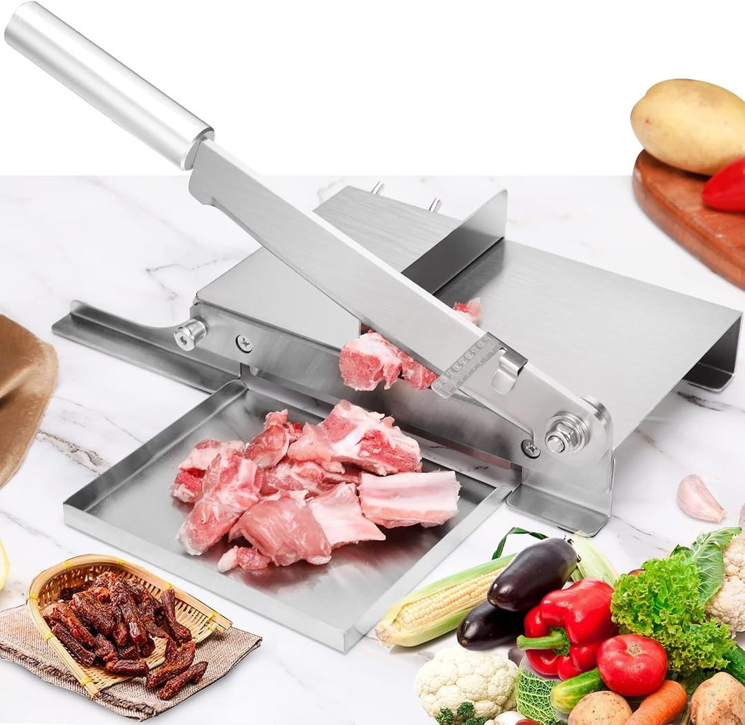 Moongiantgo Biltong Slicer Manual Meat Cutter with Scale - Stainless Steel Cutting Machine Hand Herb Root Slicer for Salami, Ham, Bacon, Vegetables, Deli, Ginseng, Fish (KD0270)