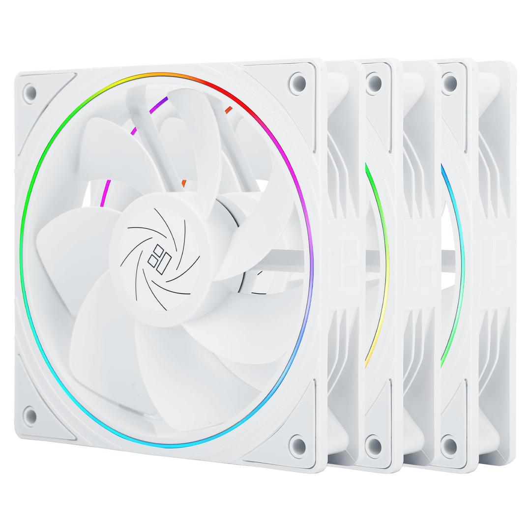 Thermalright TL-S12RW X3 CPU Fan, 120mm White Computer Cooler Fine Aperture ARGB Halo PC Fan,Reverse Airflow Design Chassis Cooling, 1500RPM Speed,3-Pack,White