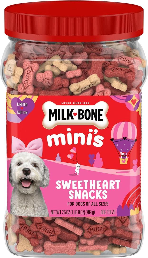 Milk-Bone Minis Sweetheart Snacks, Mini Dog Treats, 25 Oz. Canister (EXP 03/10/27)