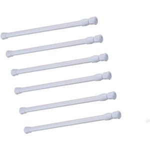 Cupboard Bars Tension Rods, 6 Pack Spring Tensions Rods 9.8 to 15.7 Inches Steel Adjustable Tension Curtain Rod Shower Rod Closet Rod Window Rods (White)