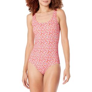 Amazon Essentials Women's One-Piece Coverage Swimsuit  (Large, Pale Peach Micro Floral)