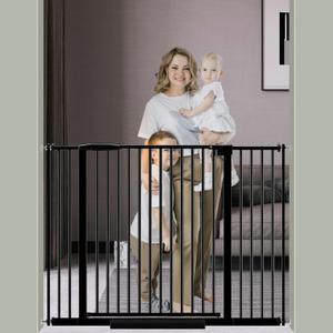 DEARBB Extra Wide Baby Gate Ultra Narrow Spacing 30.11-77.36" Pressure Mounted Double Lock Swing Auto Close Walk Through Metal Safety Pet Gate for Stairs and House Doorway Kitchen (34.05"-45.86", Black)