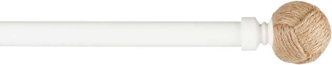 Exclusive Home Curtains Rope Knot 1" Curtain Rod and Coordinating Finial Set, Matte White, Adjustable 36"-72"