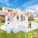White Bounce House, Inflatable Bounce Castle with Blower, Blow Up Bouncy Castle with Rest Chairs, Slide, Ball Pit for Kids Indoor Outdoor