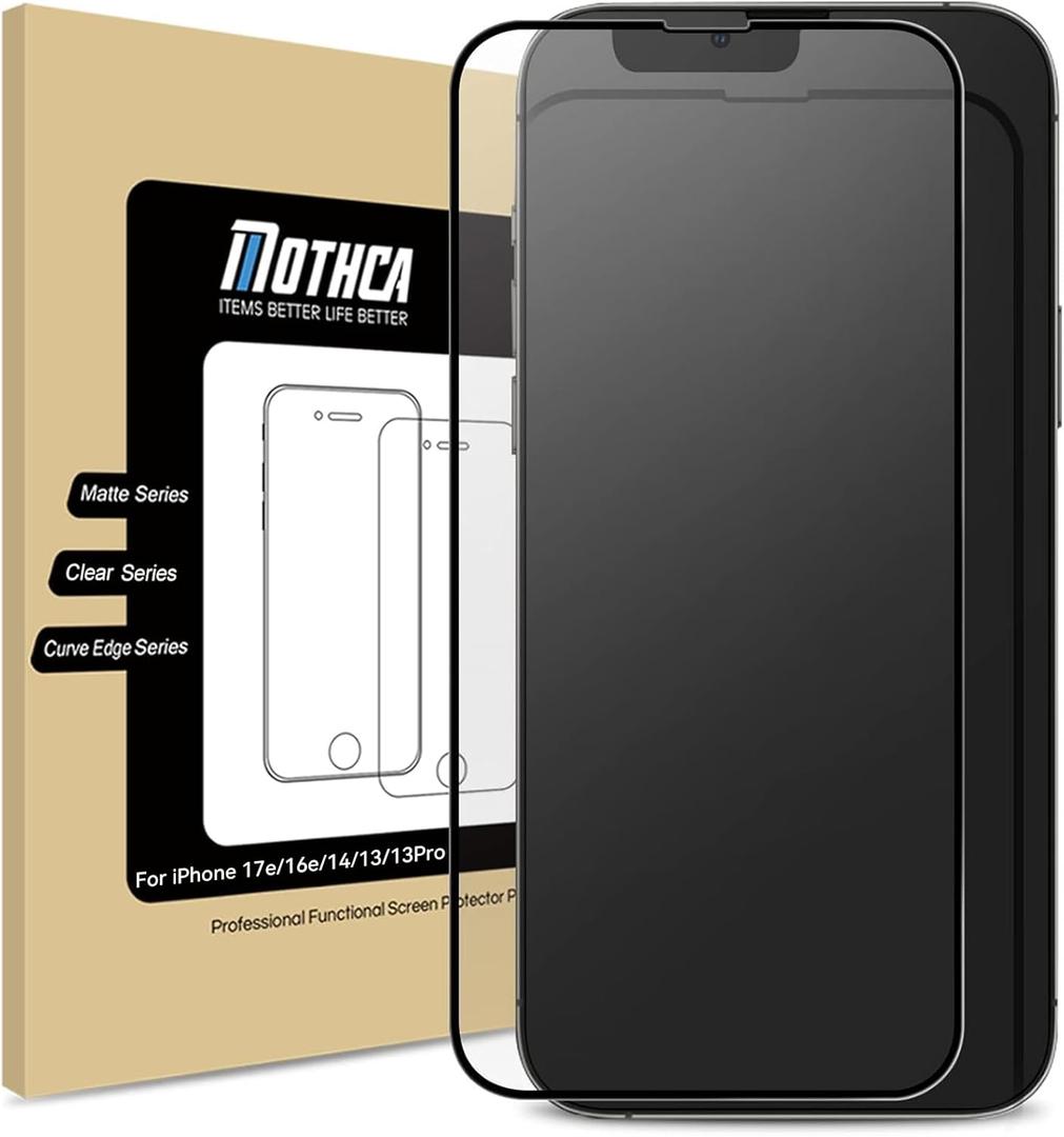 Mothca Matte Glass Screen Protector for iPhone 17e / iPhone 16e / iPhone 14 / iPhone 13 / iPhone 13 Pro [6.1-inch] Full Coverage Anti-Glare Anti-Fingerprint Tempered Glass, Smooth as Silk