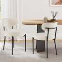 Sweetcrispy Dining Chairs Set of 2, Boucle Upholstered Modern Mid Century Round Kitchen Chairs with Curved Backrest & Metal Legs for Vanity, Living Room - Beige