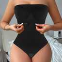 Strapless Tummy Control Shapewear Bodysuit for Women- Seamless Snatched Waist Thong Body Shaper Postpartum Slimming, Small