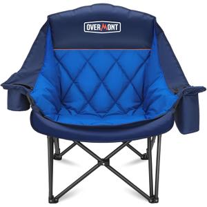 Overmont Oversized XL Camping Chair for Adults - 450lbs Support Heavy-Duty Padded Folding Chair with Side Pocket Cup Holder Cooling Bag for Outdoor Sports Garden Beach Fishing Lawn Blue