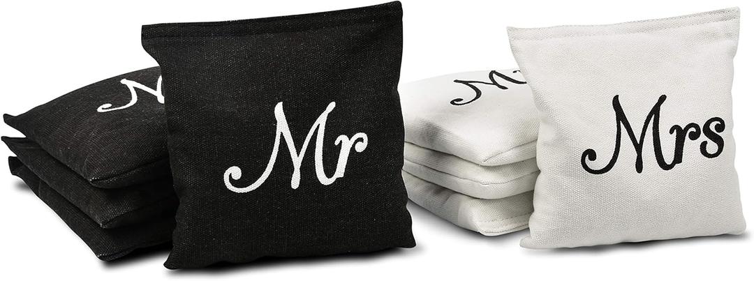 GoSports Wedding Theme Cornhole Bag Set - Includes 4 Black Mr Bags and 4 White Mrs Bags (One Size)