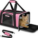Petskd Pet Carrier 17x13x9.5 Southwest Airline Approved,Pet Travel Carrier Bag for Small Cats and Dogs, Soft Dog Carrier for 1-15 LBS Pets,Dog Cat Carrier with Safety Lock Zipper (Pink)