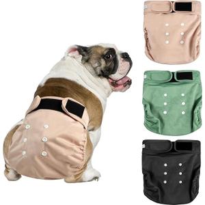 Langsprit Female Dog Diapers No Tail Hole, Reusable Puppy French Bulldog Diapers Female for Period Heat, Washable Doggy Doggie Diapers for Female Dogs Small Size（Small.Pink, Green, Black）