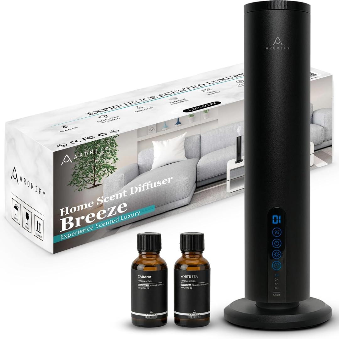 Breeze Wireless Scent Diffuser, Essential Oil Included Bluetooth & App Control, 1200 Sq Ft Coverage, No Residue, Safe for Kids & Pets, Home, Office & Spa, Black
