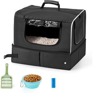 Cat Enclosed Travel Litter Box Kit with Lid Odorless Dustless, Lightweight Cat Portable Foldable Litter Box for Indoor and Car (Large) 14.57"L x 11.81"W x 16.54"H