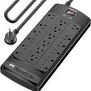 18 Outlets Surge Protector Power Strip - 10 Feet Flat Plug Heavy Duty Extension Cord with 18 Widely Outlets and 4 USB Ports, 2100 Joules, Black, ETL Listed