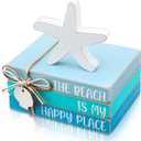 Pinkunn 4 Pcs Starfish Shell Beach Tiered Tray Summer Decor Beach Blue Wooden Book Decor Wood Stacked Book Table Centerpiece for Rustic Farmhouse Home Living Room Decorative(Starfish Shell)