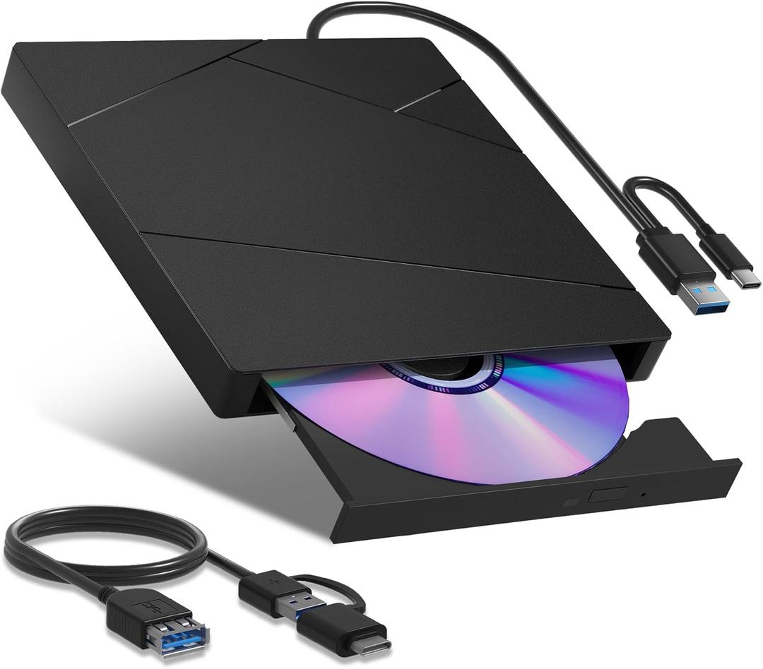 Wbacon External Blu-ray Drive, External Blueray/DVD Drive for PC External Bluray Burner with Extension Data Cable USB 3.0 Type-C Compatible with Windows/MacOS/Linux Laptop Desktop