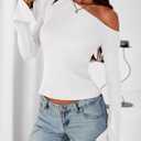 Zenlonr Long Sleeve Shirts for Women 2025 Fall Off The Shoulder Tops Casual Slim Fitted Knit T-Shirt Y2K Clothes
