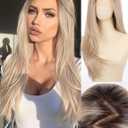 Straight 13x4 HD Lace Front Wig for Women, 26inch Heat Resistant Synthetic Hair Glueless Pre Plucked Straight Human Hair-Like Layered Wig with Realistic Scalp (Blonde with Dark Roots Color)