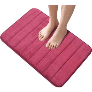 2 x Memory Foam Bath Mat, 24x16 Inches, Super Absorbent Soft Bathroom Rug for tub, Quick Drying Non-Slip Door mat Floor Cushion,Machine Washable, Thick1 Piece-Striped Wine Red