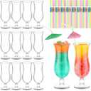 Baderke 12 Pcs Plastic Hurricane Glasses 13.5oz Break Resistant Reusable Plastic Pina Colada Cocktail Glasses Wine Margarita Tropical Beer Juice Beach Party with 30 Pcs Cocktail Straws