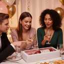 30-Pack Bakery Boxes with Window 16" x 6.5" x 3", Cookie Boxes, Auto-Popup Long Treat Boxes for Cookies, Strawberries (White)