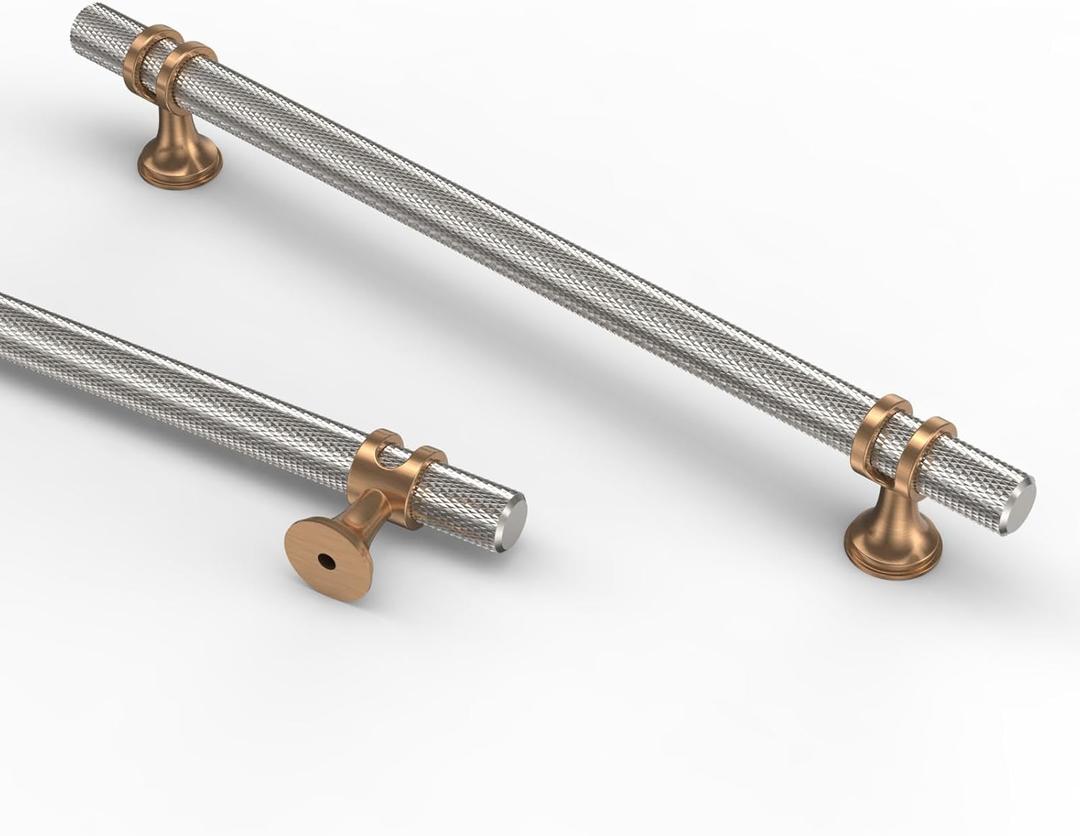Asidrama 10 Pack 6.3 Inch(160mm) Knurled Satin Nickel and Champagne Bronze Kitchen Cabinet Handles, Cabinet Pulls Kitchen Cabinet Hardware Cupboard Handles Drawer Pulls (6.3" Hole Center, Nickel-Champagne Bronze)