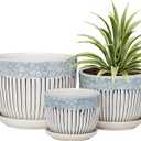 Ton Sin Grey Flower Pots, Texture Planter for Indoor Plants Set of 3 Ceramic Flower Pots with Saucer, Cute Garden Pots Succulent Pots, 6.75/5.6/4.2 Inch, Indoor Outdoor Home Garden Decor, 6.7"+5.5"+4.1"