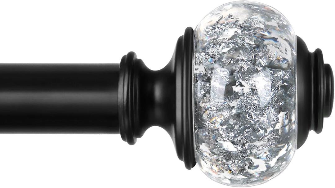 Black Curtain Rods 32 to 58 Inches (2.6-4.8ft), USFOOK 7/8 Inch Telescoping Splicing Drapery Rods for Windows 20 to 54 Inch, Decorative Translucent Finials