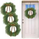3 Pcs 20 Inch Christmas Cedar Wreath Artificial Greenery Wreath Winter Farmhouse Holiday Decoration with Khaki Ribbon Bow for Front Door Window Xmas Indoor Outdoor Home Decoration