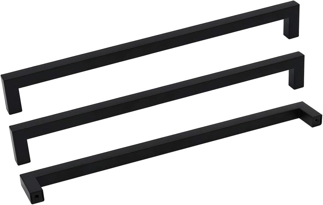 Goldenwarm 2 Pack Black Square Bar Cabinet Pull Drawer Handle Stainless Steel Modern Hardware for Kitchen and Bathroom Cabinets Cupboard,Center to Center 12-3/5in(320mm) Kitchen Door Handles