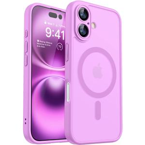 CANSHN Magnetic for iPhone 16 Case, Upgraded [Full Camera Protection] [Compatible with Magsafe] [Translucent Matte] Shockproof Protective Phone Case for iPhone 16 - Pinkish Purple