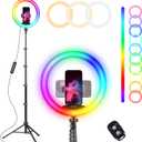 UBeesize 12 RGB Selfie Ring Light with 62 Extendable Tripod Stand & Remote, LED Light with Phone Holder for Video Recording/Makeup/Content Creator (YouTube/TikTok/Twitch), Phone, Camera & Webcam