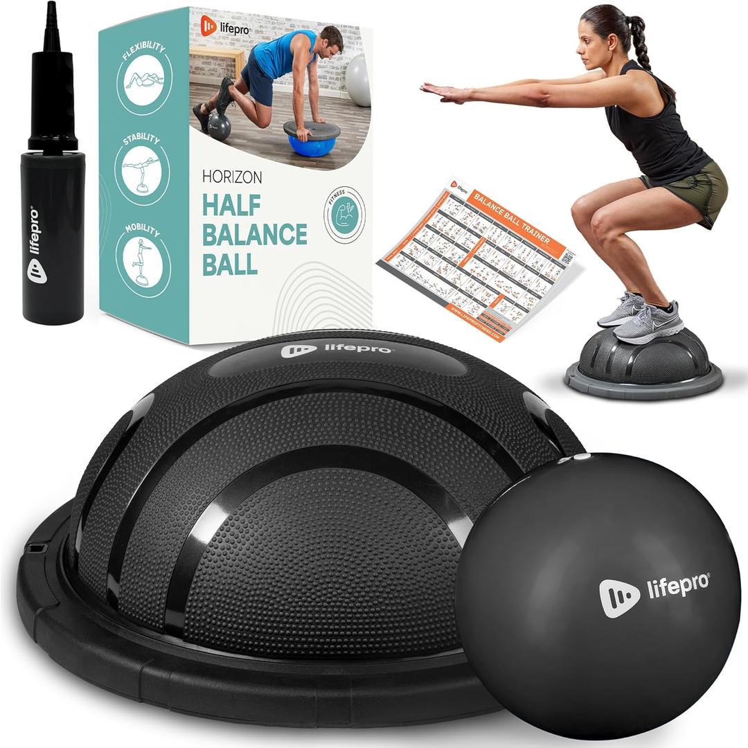 Lifepro Half Balance Ball Trainer - Stability Ball for Exercise, Full-Body Workouts, Home Gym, and Physical Therapy - Non-Slip Equipment for Balance Training (Black)